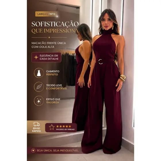 MACACÃO LONGO FEMININO PANTALONA GOLA ALTA COM COSTAS NUAS ✨