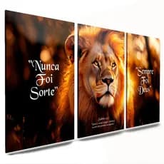 quadros decorativos 3 peças mdf leao frases quarto sala escritorio