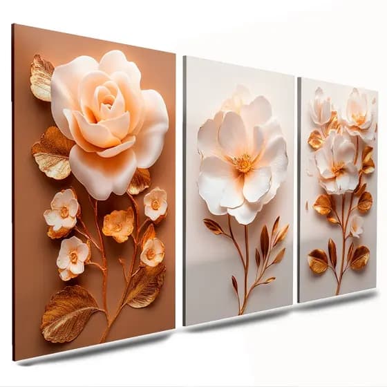 kit 3 quadros decorativo parede flores flor moderna sala cozinha quarto