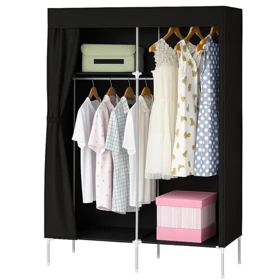 GUARDA ROUPA PORTATIL CABIDEIRO PRATELEIRA MINI SAPATEIRA ORGANIZADOR CAIXAS CAMPING ARMARIO PRETO