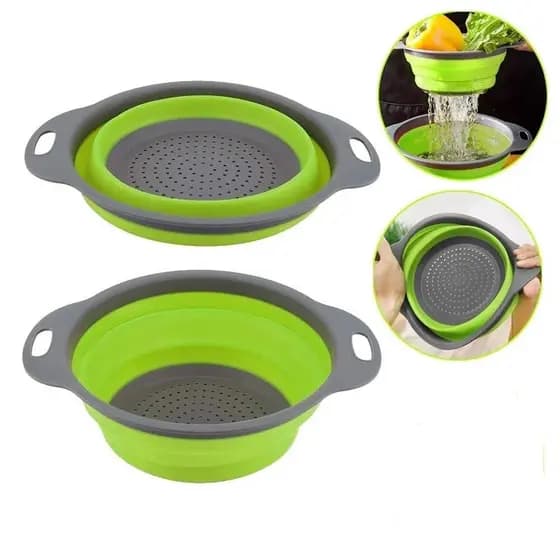 ESCORREDOR RETRATIL EM SILICONE MACARRAO LEGUMES ARROZ SALADA COZINHA MULTIUSO VERDE