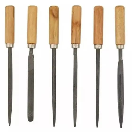 JOGO LIMA AGULHA KIT 6 COM CABO MADEIRA AFIAR TRIANGULAR REDONDA MULTIUSO OURIVES REPARO