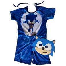 SONIC FANTASIA INFANTIL + MASCARA BRINDE DESENHO MACACÃO CRIANÇA ABERTURA COSTA