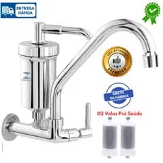 Torneira Cozinha Parede com bico Arejador e Filtro Cromado 100% METAL