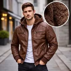 Jaqueta Couro Masculina Forrada Premium Inverno Europeu Casaco Quente Elegante Proteção Vento E Frio Alta Qualidade
