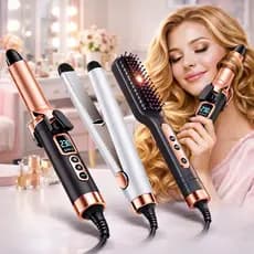 Combo Beleza 3 Em 1 Chapinha Modeladora Escova Alisadora E Modelador De Cachos Bivolt Aquecimento Rápido Profissional