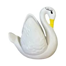 Vaso Decorativo Cisne Em Cerâmica Pintado á Mão