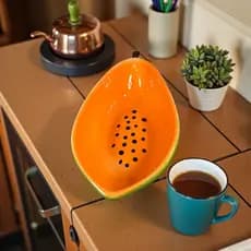 Tigela Bowl Em Formato de Mamão Em Cerâmica Fruta 500ml Pintado á Mão