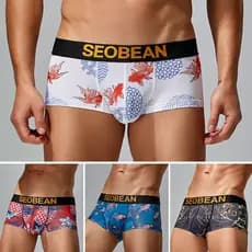 2026 novo estilo impresso dos desenhos animados roupa interior de seda gelo masculino moda boxer masculino cintura baixa