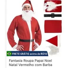 Fantasia Roupa Papai Noel Natal Vermelho com Barba