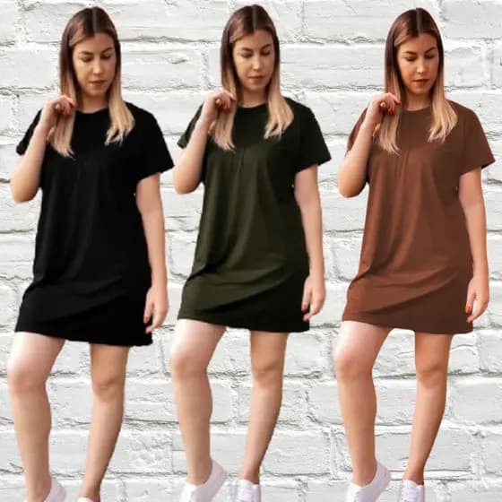 Kit 3 Vestidos Camisetão Blusão Básico Casual Soltinho Despojado Premium Plus
