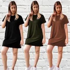Kit 3 Vestidos Camisetão Blusão Básico Casual Soltinho Despojado Premium Plus