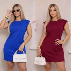 Kit 2 Vestidos Casual Curto Feminino Liso Manga Muscle 100% Algodão Moda Gringa