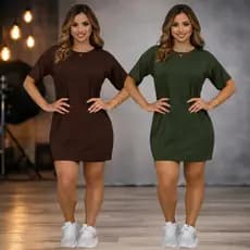 Kit 2 Vestidos Camisetão Feminino Oversized Confortável Moda Blogueira Casual Básico Premium Confortável