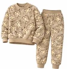 Conjunto Pijama Infantil Peluciado Brilha no Escuro Bege e Rosa Neon Com Capuz e Sem Menino e Menina
