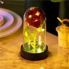 Rosa Encantada com Luz LED-Flor Eterna Decorativa em Cúpula de Acrílico