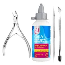 Kit Removedor Gel Cutícula Cora Com Alicate e 2 Instrumentos Bella Inox Manicure Caneta Profissional