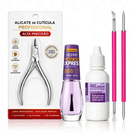 Kit Manicure Profissional Alicate Cutícula Cola Unhas Óleo Hidratante Espátulas Inox Kit