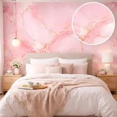 Papel de Parede até 10 Metros  Mármore Rosa e Dourado Para Sala Cozinha e Banheiro