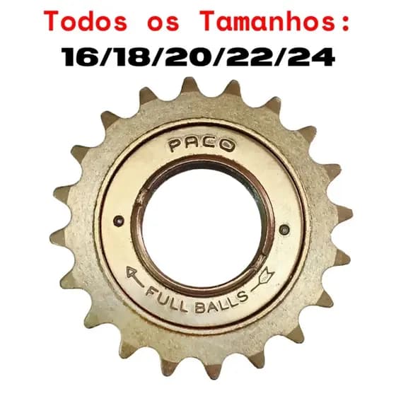 Catraca Roda Livre Esferada Dourada 16 - 18 - 20 - 22 - 24 Dentes Bike Infantil e Adulto Sem marcha