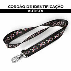 Cordão Identificação Autismo Laço Colorido Preto Porta Crachá