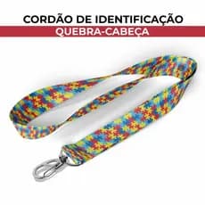 Cordão Identificação Autismo Quebra-Cabeça Argola Mosquete Jacaré Porta Crachá