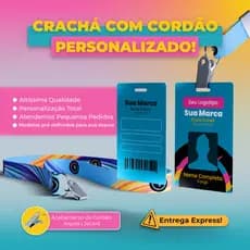 Crachá Personalizado em PVC com Cordão Empresas Identificação Profissional Arte Grátis