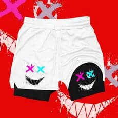 Short Compressão 2 em 1 Dry-Fit Arte Mascara Classico Game Anime Mode Gym Fitness Academia Oferta 24h