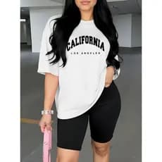 Kit Academia Feminino Camiseta+Bermuda Leggings Zero Transparência Confortável California Los Angeles