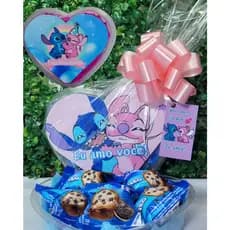 Cesta Personalizada de Chocolates do Stitch para Presente Aniversario Lembrancinha Namorados