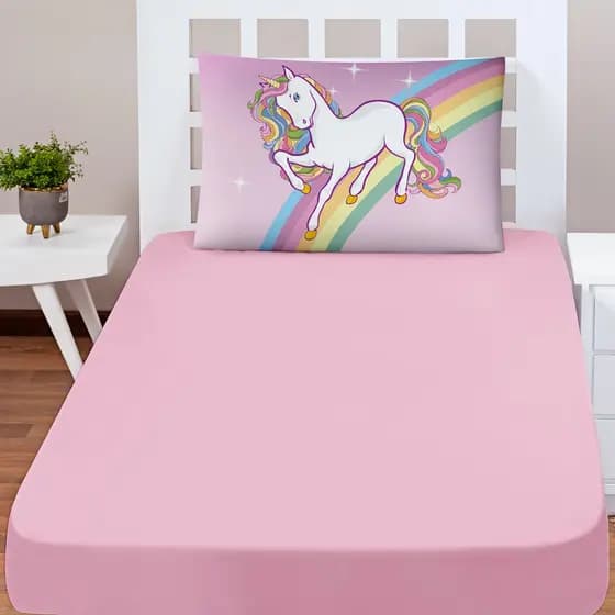 Jogo de Cama 2 Peças Solteiro Infantil Lençol Elástico Fronha Estampada Menino Menina Quarto Cama