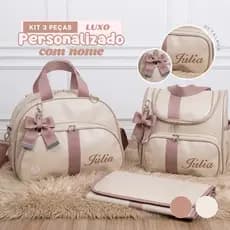 Kit maternidade 3 peças bordado personalizado MENINA - Térmica e impermeável / mochila 3D