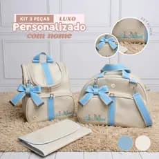 Kit maternidade 3 peças bordado personalizado MENINO - Térmica e impermeável / mochila 3D