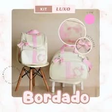 Kit Bolsa Maternidade Luxo MENINA - 2 Peças Bordado Borboleta