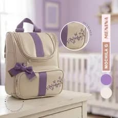Mochila Maternidade G - Lilás Luxo Bordada Térmica Impermeável