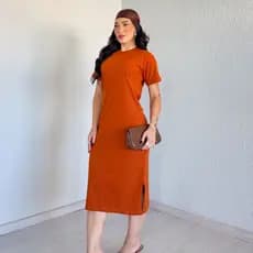 Vestido Midi Com Manga Malha 100% Algodão Premium