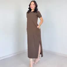 Vestido Longo 100% Algodão Moda Verão Com Bolso e Fenda