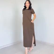 Vestido Longo Moda Verão Com Bolso e Fenda Algodão