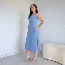 Vestido Cavado Longo Regata 100% Algodão Premium Moda Verão Bolso E Fenda