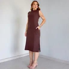 Vestido Midi Cavado C/Bolso 100% Algodão Premium