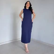 Vestido Cavado Longo Ribana Premium Com Bolso E Fenda