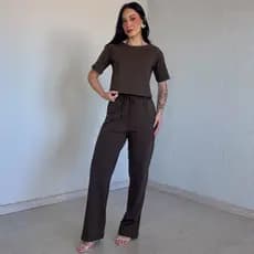 Conjunto Feminino Casual Sofisticado De Blusa e Calça em 100% Algodão Premium Cores Verão Roupa Fem