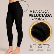 Meia Calca Canelada Termica Grossa Peluciada Preta Feminina Inverno