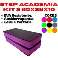 STEP ACADEMIA KIT 2 60X28X10 EVA FITNESS AERÓBICO CROSSFIT AEROBICO