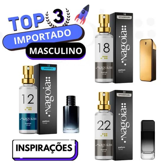 Combo Top 3 - Perfume Masculino Importado de 15ml | Inspiração Nagoia em Selvagem + Vip Black + One