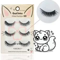 Cílios Postiço Efeito Gatinho Natural Cat Lash Com 3 Pares EYE