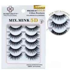 Cílios Postiço Efeito Volume 5D Alongado Mink 5 Par Premium
