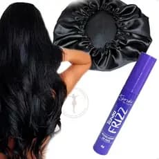 Touca de Cetim AntiFrizz Protege Cabelos + XO FRIZZ Tchau Fios Duplos Anti Frizz