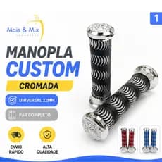 Manopla Moto Custom Universal Cromada Preta Vermelha Azul Guidão 22mm Par
