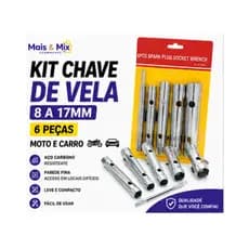 Kit Chave De Vela 8 A 17mm Com Barra 6 Peças Moto Carro Universal Aço Carbono Manutenção Mecânica